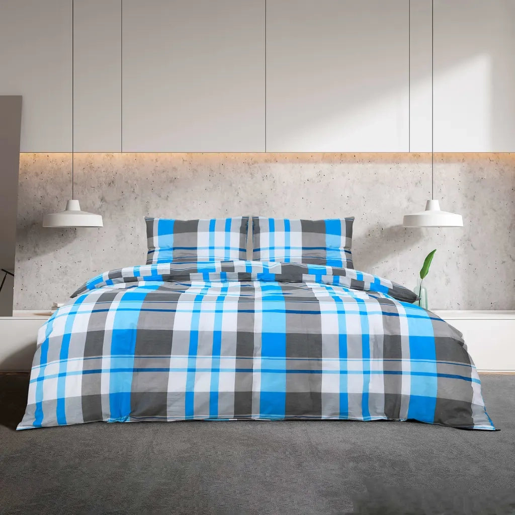 Set Copripiumino Blu e Grigio 140x200 cm in Cotone 136065