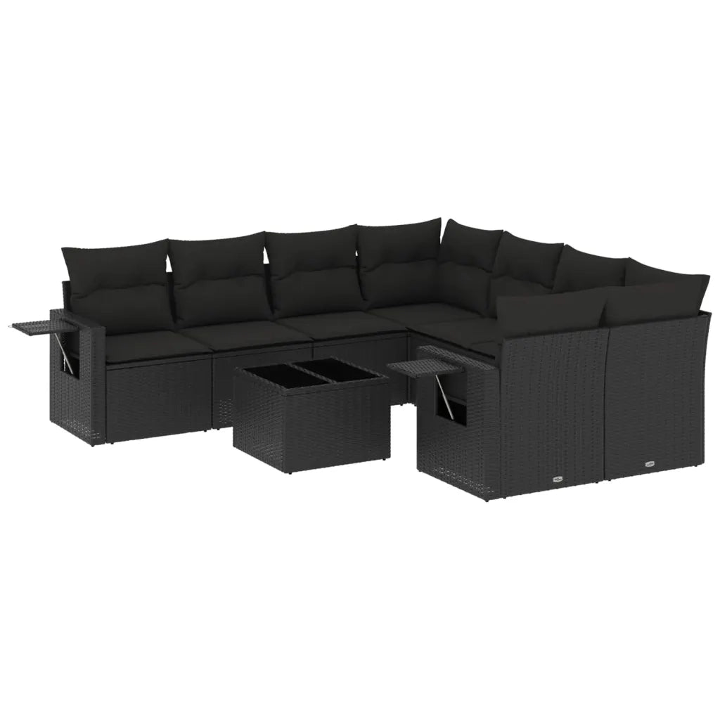 Set Divani da Giardino 9 pz con Cuscini Nero in Polyrattan