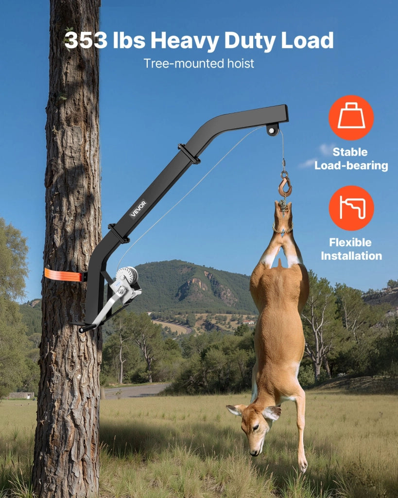 Argano Manuale da Albero HXCZDJ-16 in Acciaio Q235 Portata 160 kg con Cinghia a Cricchetto e Gancio di Sollevamento per Esterno Robusto Nero