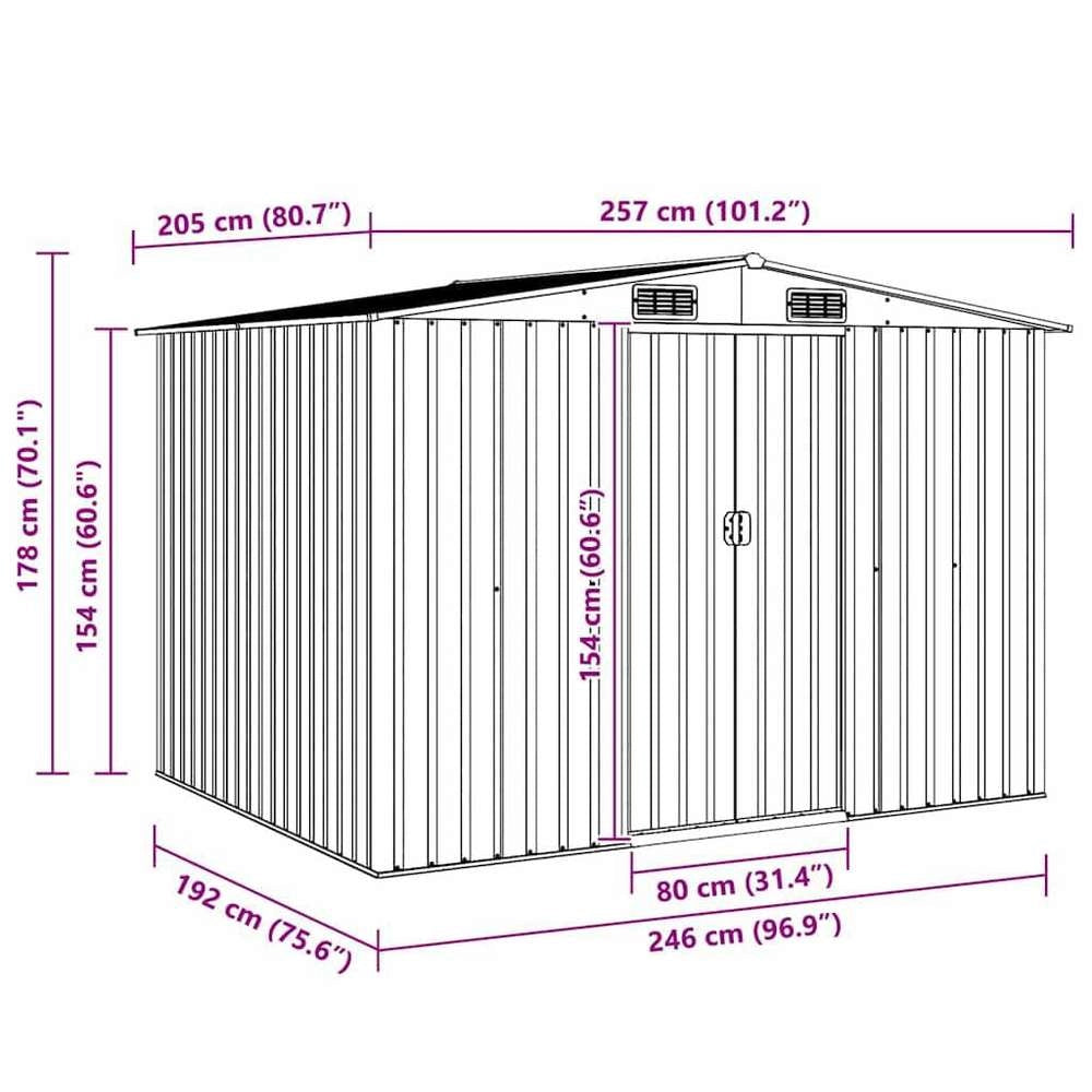 Garden Shed, Brown, 257x205x178 Cm, Steel