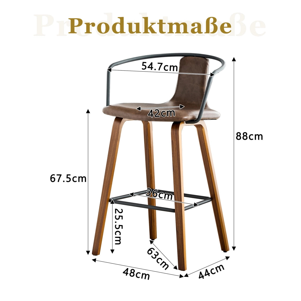 SGABELLO DA BAR con braccioli, seduta 42 cm, legno marrone, Set da 2 pezzi