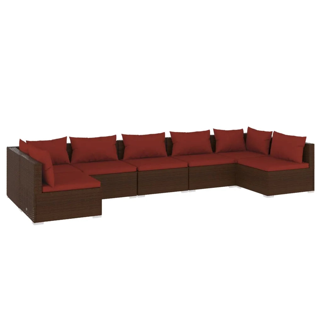 Set Divani da Giardino 7 pz con Cuscini in Polyrattan Marrone 3101891
