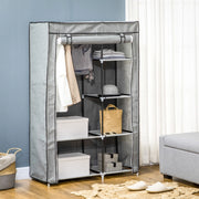 Armadio in tessuto grigio 103 x 43 x 162,5 cm con asta e 6 ripiani