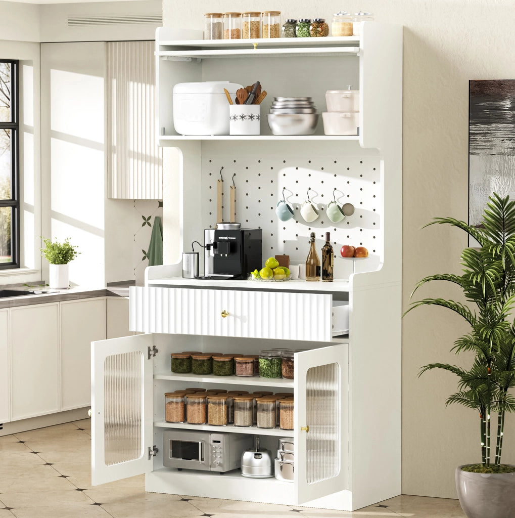 Credenza alta 80x40x180 cm bianca in MDF e PB, LED e vetro rigato