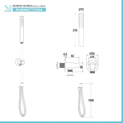 Set doccia Prima braccio 40 cm + soffione Abs 22 cm + kit doccia + miscelatore