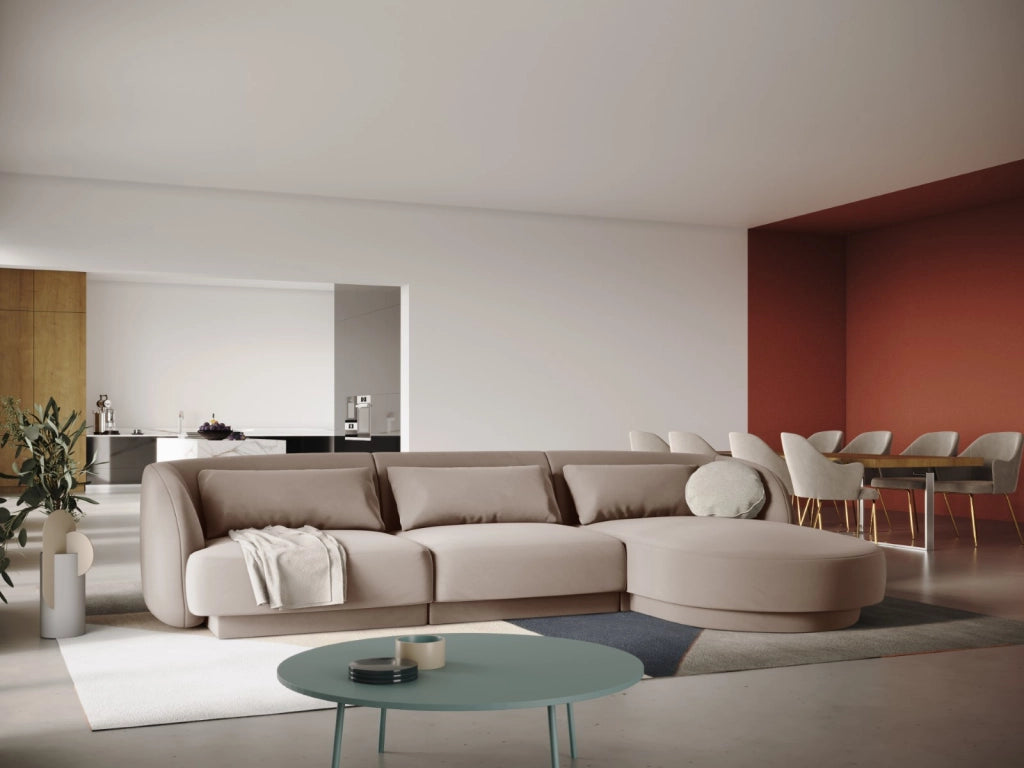 Cosmopolitan Design - Divano angolare destro "Tulum" 4 posti in velluto beige 