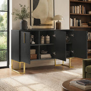 Credenza moderna a 3 ante con ripiani regolabili e base in metallo; MDF nero