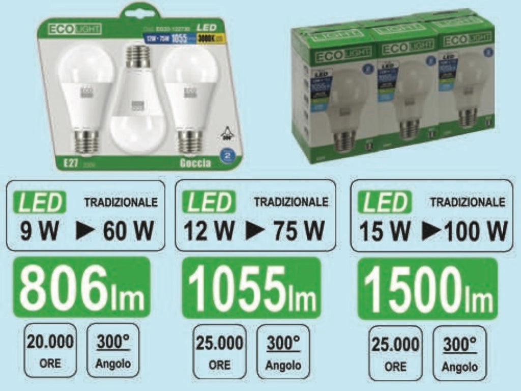 Goccia Led 12W=75W E27 3000K 1055 Lm - Bisonte