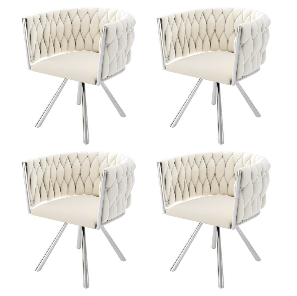 SEDIA DA PRANZO Girevole 360° in velluto Beige/Silver Set da 4 pezzi