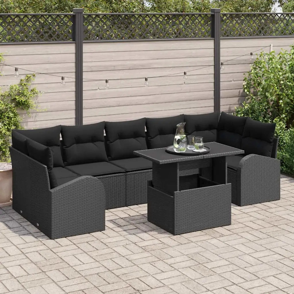 Set Divano da Giardino con cuscino 8 pcs Nero Poly Rattan 3348599