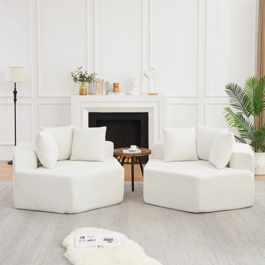 POLTRONA Lounge esagonale modulare in chenille beige con 3 cuscini