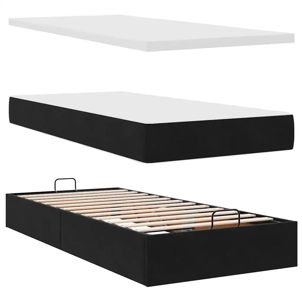 Struttura Letto Pouf con Materassi Nero 200x200 cm Velluto 3312967