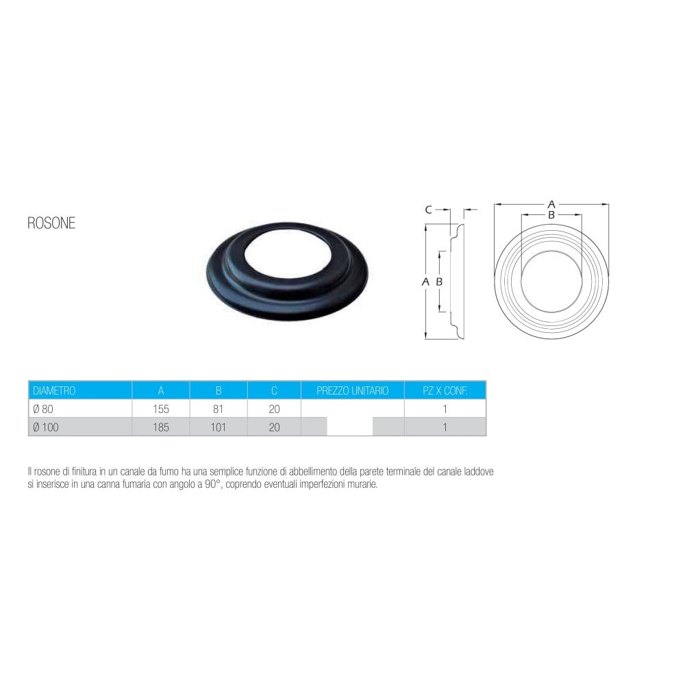 Rosone circolare per tubi pellet, diametro 100mm