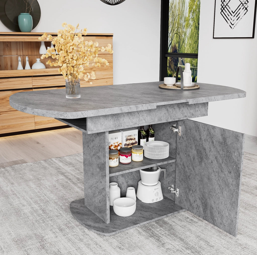Tavolo da pranzo allungabile con contenitori; grigio