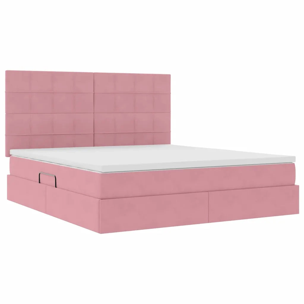 Letto con contenitore e materasso Rosa 160 x 200 cm Velluto