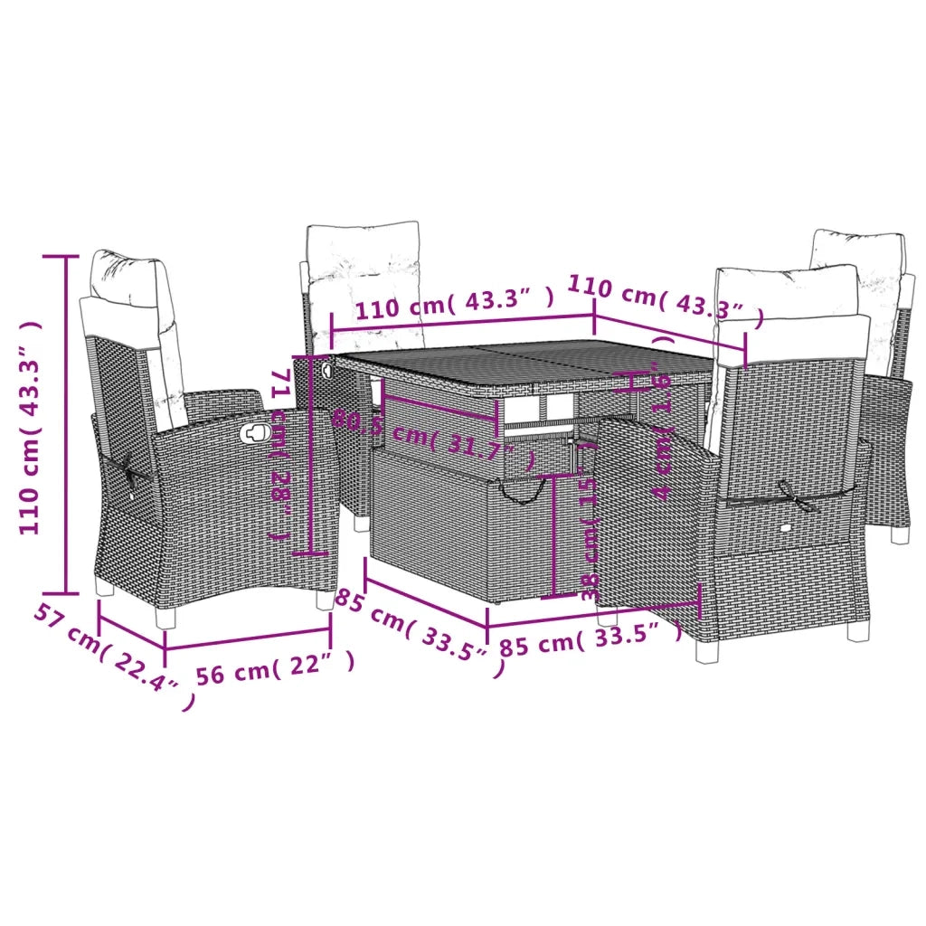 Set da Pranzo da Giardino 5 pz con Cuscini in Polyrattan Grigio 3277401