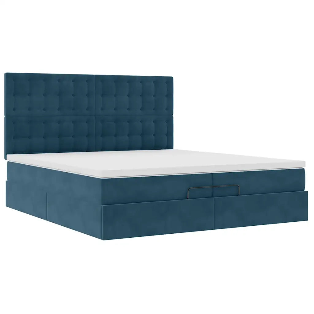 Pouf Letto con Materassi e LED Blu Scuro 200x200cm Velluto 3314490