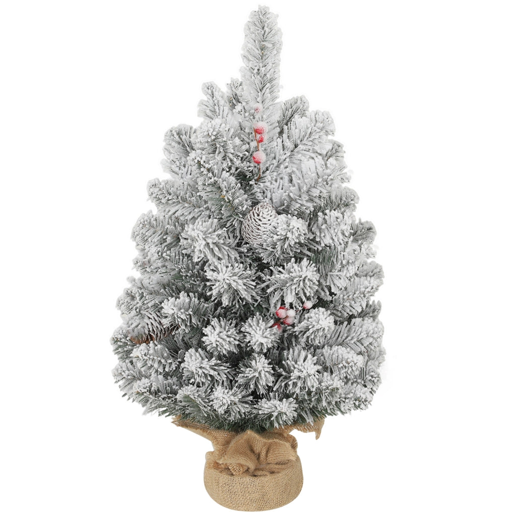Mini Albero di Natale Artificiale 60 cm con 72 Rami Innevati, Pigne e Bacche Rosse, Base Stabile per Casa e Piccoli Spazi, Verde