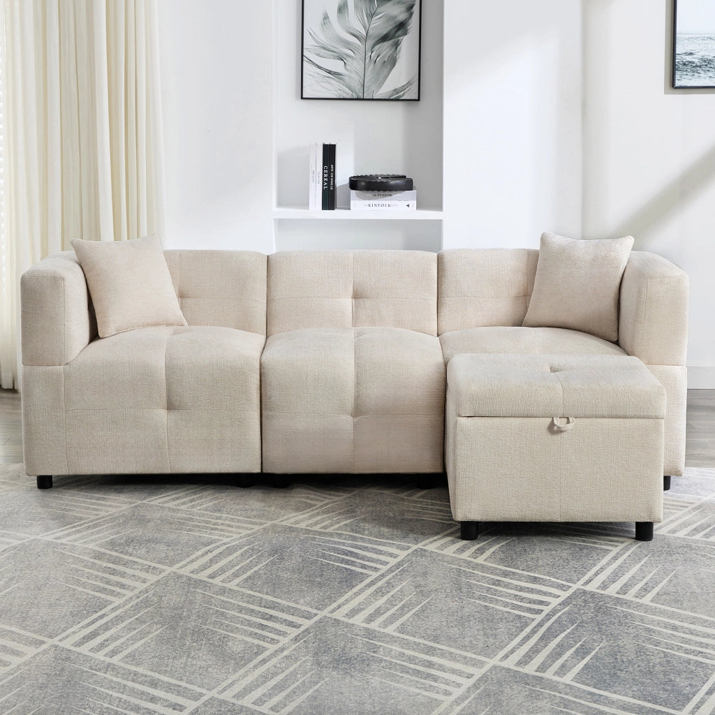 Divano Angolare 3 Posti con Contenitore, Poggiapiedi e Cuscini ¨C Xylo ¨C Sofa L