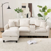 Divano angolare a L - Xylo - Velluto, console con USB, ripostiglio, beige