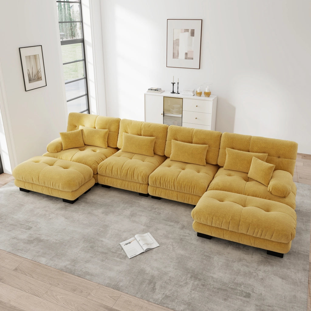 Divano Angolare Modulare U ¨C Xylo ¨C 4 Posti, con Pouf, Giallo