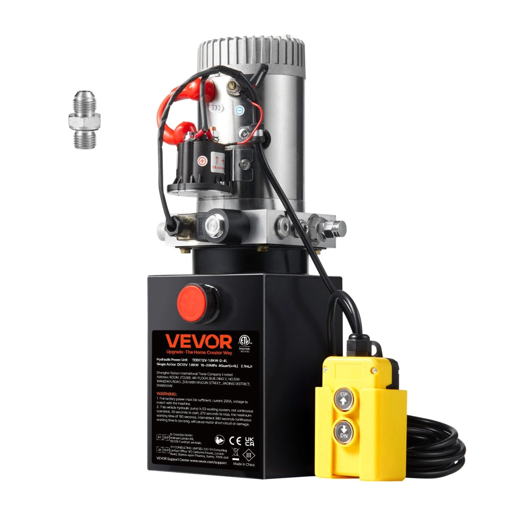 Centralina Idraulica CC 12V Pompa Idraulica a Singola Azione 1,6 kW Serbatoio 4 L Pressione 22 MPa per Rimorchio Camion e Garage Robusta