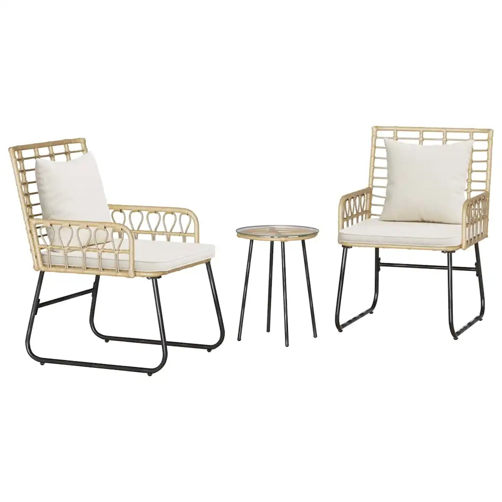 Set da Pranzo per Giardino 3 pcs Marrone e Crema polyrattan 42010353