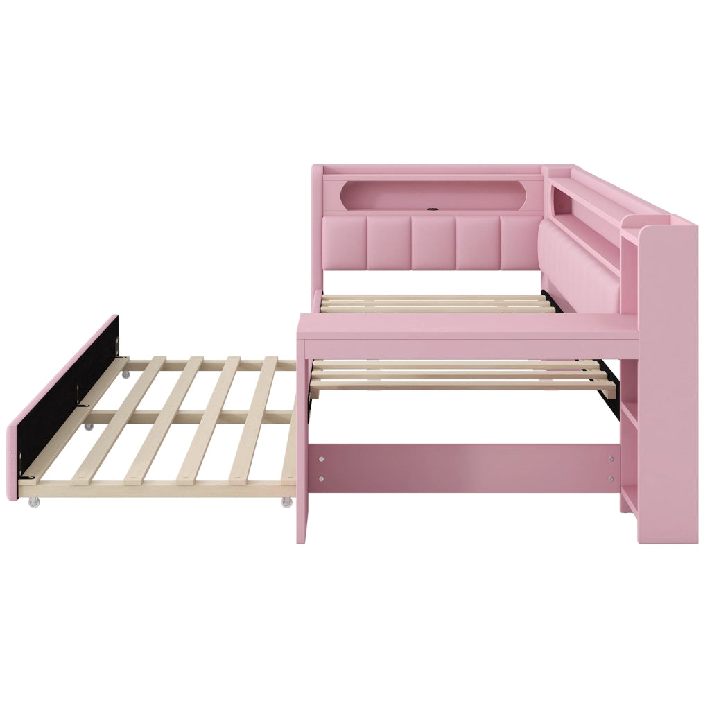 Letto singolo imbottito 90x200 cm con LED, USB e scrittoio