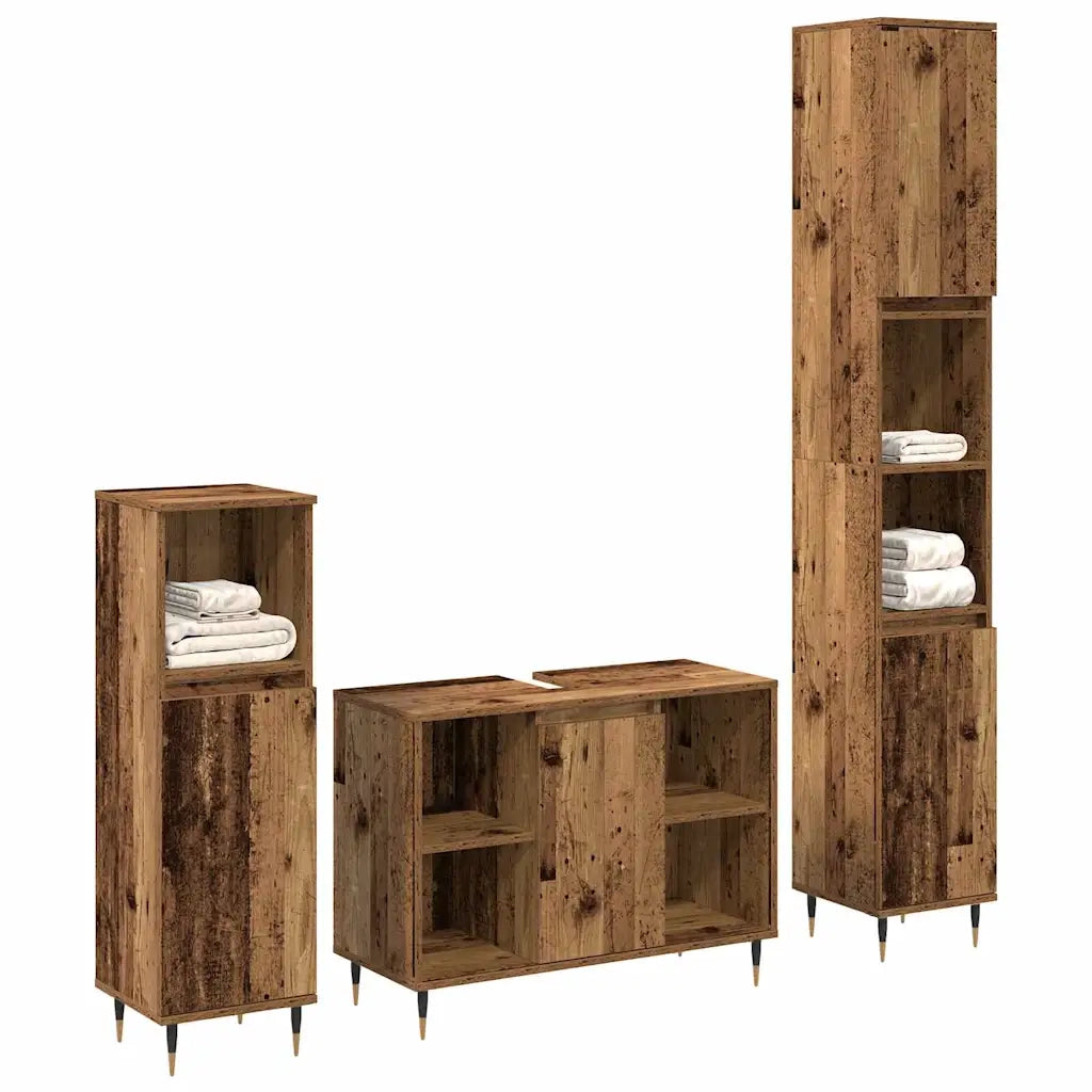 Set di mobili per il bagno con lo scaffale 3 pcs Legno vecchio 3378513