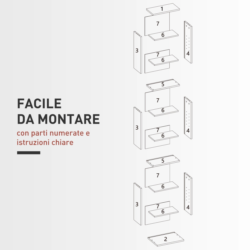 Libreria Porta CD e DVD 33x24x140 cm con 6 Ripiani Regolabili Nero