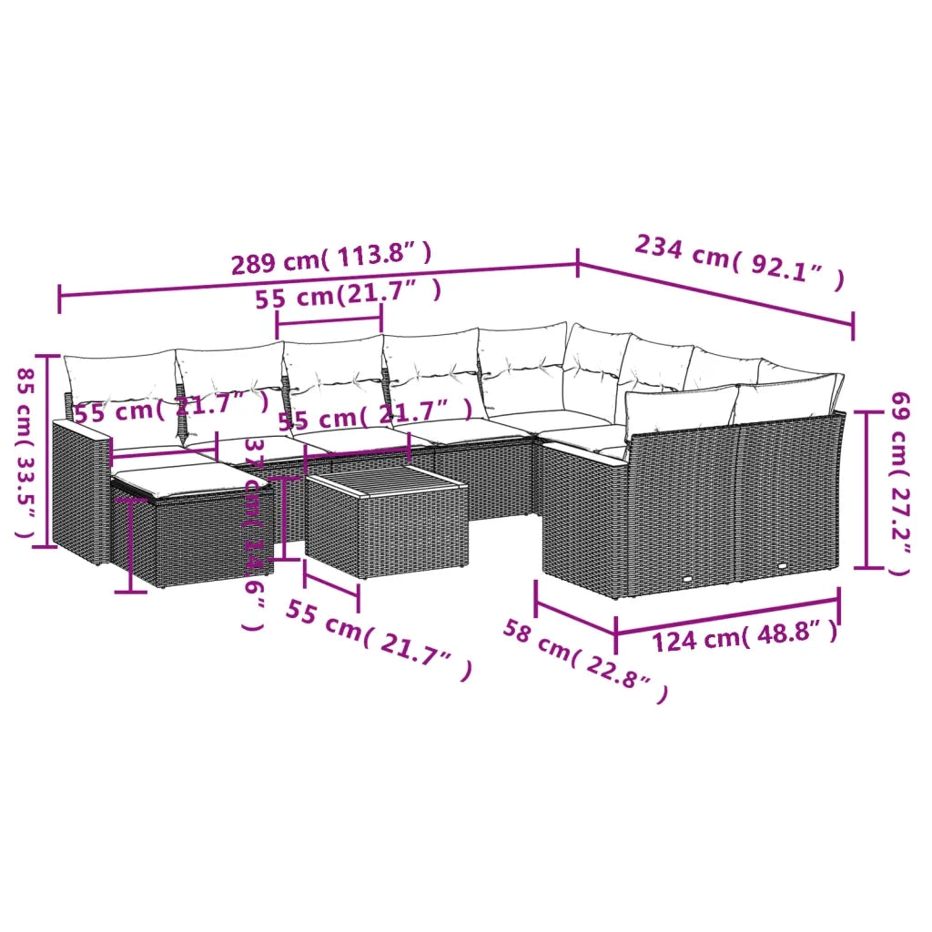 Set Divani da Giardino 11 pz con Cuscini in Polyrattan Grigio 3226564