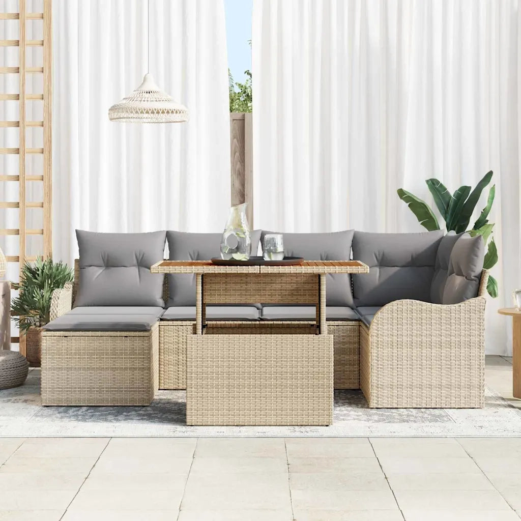 Set Divano da Giardino 7 pcs Beige Poly Rattan 3358219