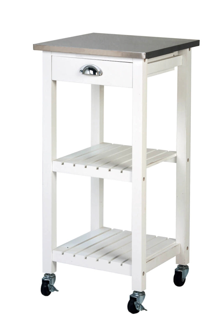 Carrello da Cucina in Legno Bianco e Inox Tosini KT004S