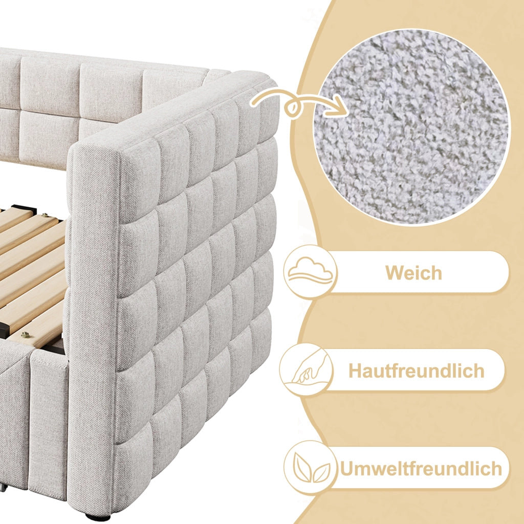 letto divano in velluto beige 90 x 200 cm