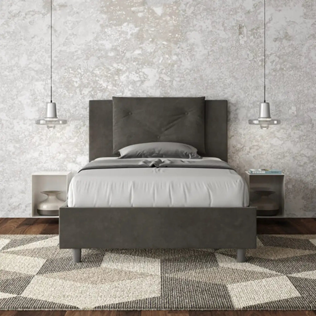 Letto una piazza e mezza con rete imbottito 120x200 microfibra grigio Appia