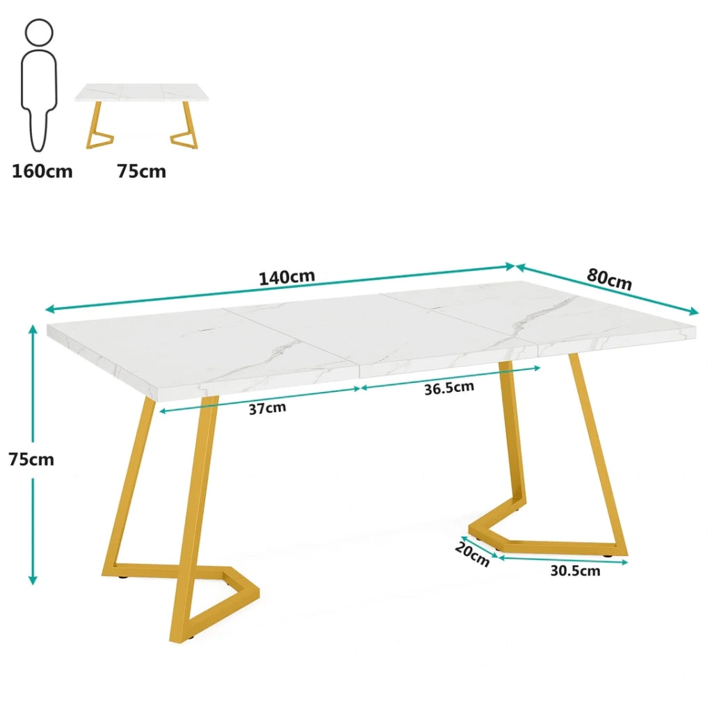 Scrivania da computer in legno bianco e oro per home office