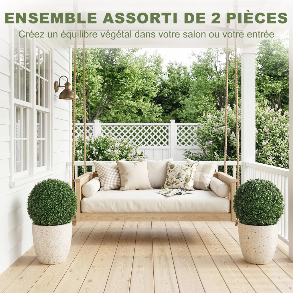 2 sfere di bosso artificiali in vaso ¨C Minimal ¨C 42 cm, interno/esterno