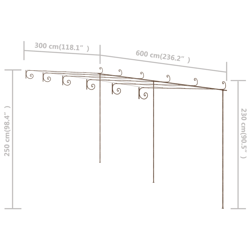 Pergolato da Giardino Marrone Anticato 6x3x2,5 m in Ferro