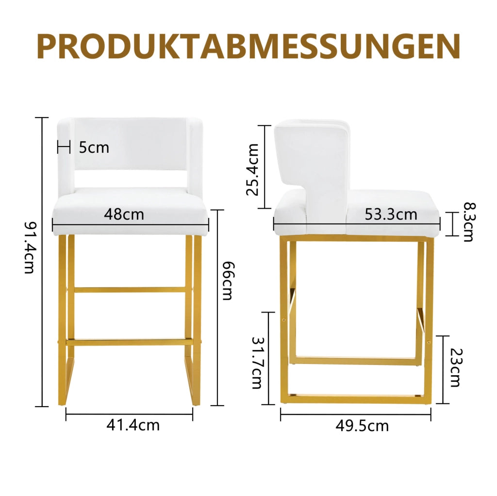 SGABELLO ALTO Quadrato 91,4 cm PU Bianco e Oro Set da 2 pezzi