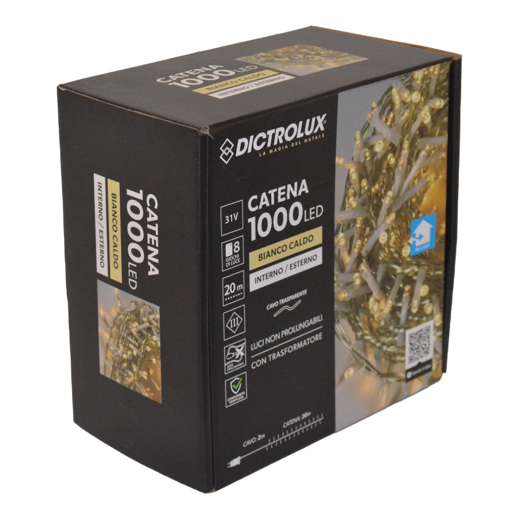 LUCI 1000 LED BIANCO CALDO CAVO TRASPARENTE