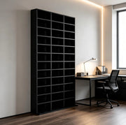 Scaffale Stand per Media in MDF Nero, Capiente per CD e DVD, 102x23,5x195 cm