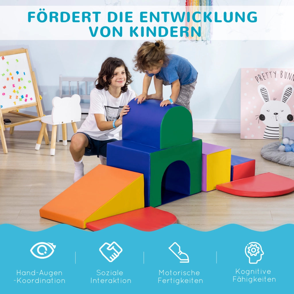 Set 7 Blocchi Gioco Morbidi per Bambini in Schiuma EPE ed Ecopelle con Scala e Rampa Multicolore