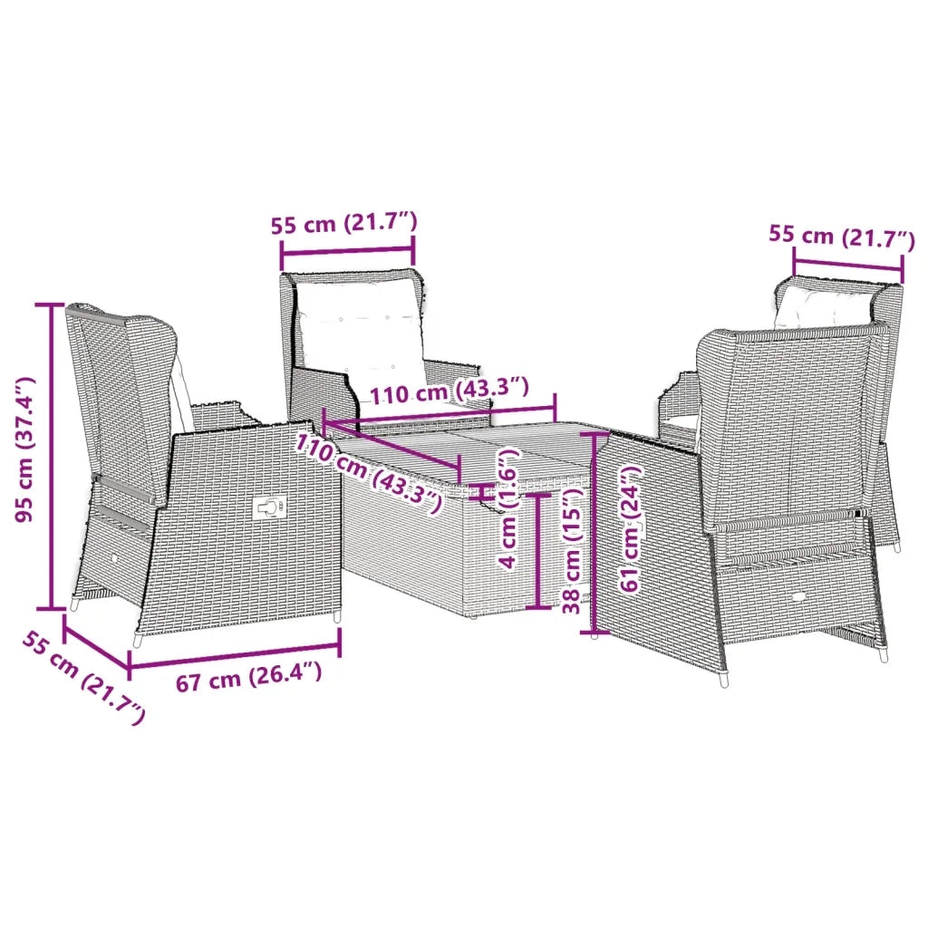 Set Divani da Giardino 5 pz con Cuscini Nero in Polyrattan 3262739