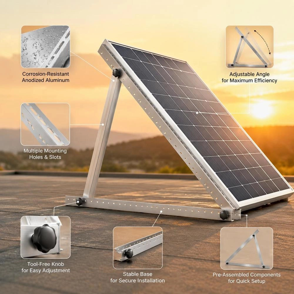 Solar Panel Mounts 127 Cm, 0-90° Adjustable Solar Module Mounts For 100-550 W Solar Panels, Lightweight Aluminum Mounts With Foldable Tilt Legs For RV, Roof, Boat, Off-grid
