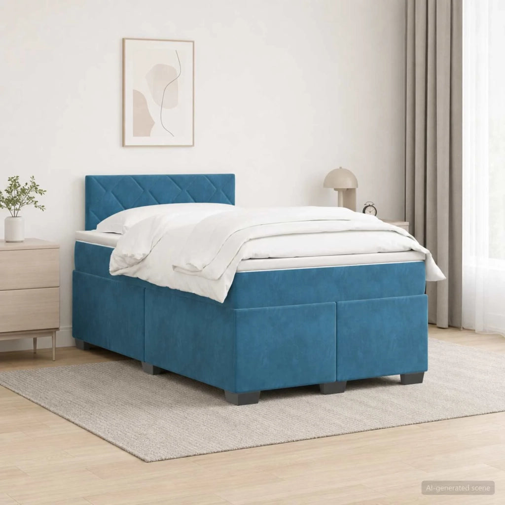 Letto con Box Spring, Materasso e LED Blu 120 x 200 cm Velluto 3452166