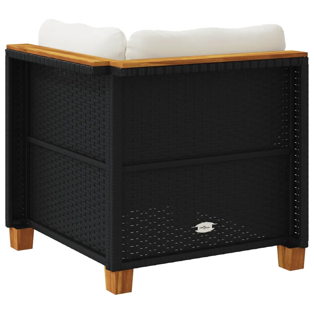 Divano Angolare da Giardino con Cuscini Nero in Polyrattan 365902