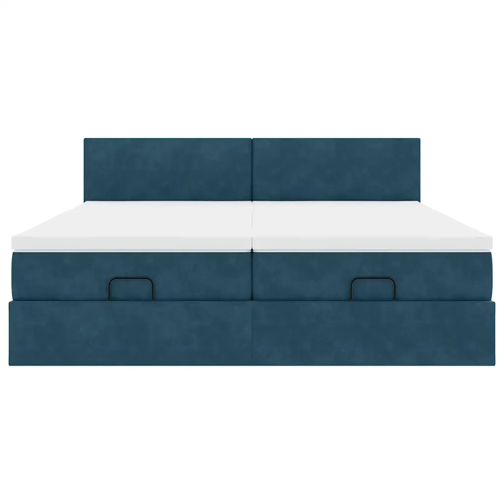 Pouf Letto con Materassi e LED Blu Scuro 200x200cm Velluto 3312915