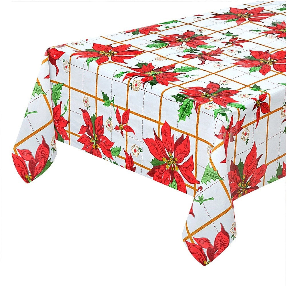 Tovaglia Natalizia Copritavolo Antimacchia Plastificata Retro Felpato Stella Di Natale - 140x180 cm