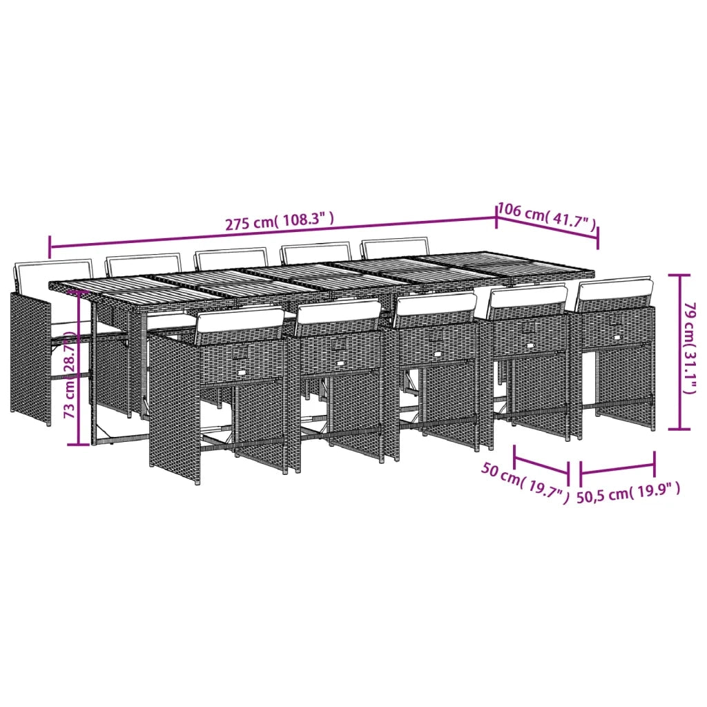 Set da Pranzo da Giardino 11pz con Cuscini in Polyrattan Grigio 3277885