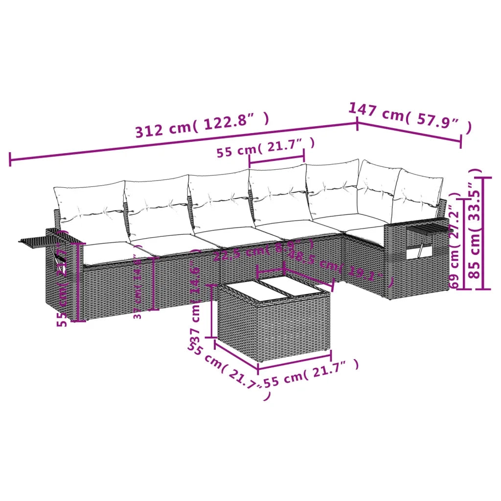Set Divani da Giardino 7 pz con Cuscini Beige in Polyrattan 3220198